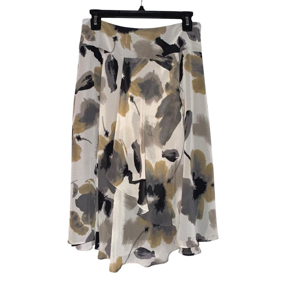 East 5th Floral Chiffon Skirt Cascading Ruffle Asymmetrical Midi Earth Tones 8